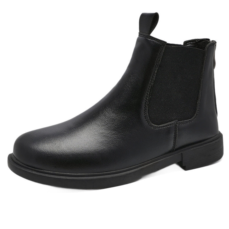 Black chelsea ankle boots with elastic side panels and low block heel