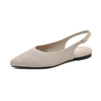 Woven pointed-toe slingback flats, light apricot, with thick sole and small buckle strap