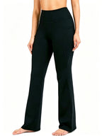 Black high-waisted bootcut yoga pants with subtle side pocket