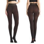 High-waist sheer fleece lined tights in dark brown with black waistband