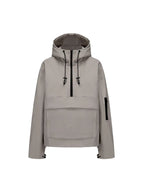 Light gray hooded half-zip anorak jacket in nylon with kangaroo pocket
