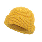 Yellow reflective waffle-knit fisherman beanie with folded cuff