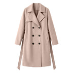 Double-breasted wool-blend overcoat, beige, notched lapels, double-breasted buttons