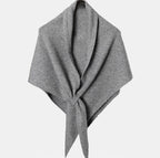 Women’s cashmere triangle scarf, light gray knit with tied center knot