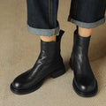 Women’s leather Chelsea ankle boots in black, pull-on with elastic side panels and block heel