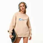 Beige crewneck sweatshirt with N logo graphic, long sleeves, relaxed fit.