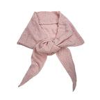 Light pink triangle scarf with heart-pattern pointelle openwork and two pointed ends.