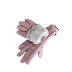 Blush insulated ski gloves with plush faux fur cuff lining and padded palms