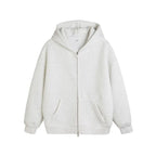 Women’s light gray full-zip hoodie with hood and two front pockets