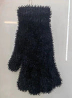 Black plush winter gloves, fuzzy five-finger style