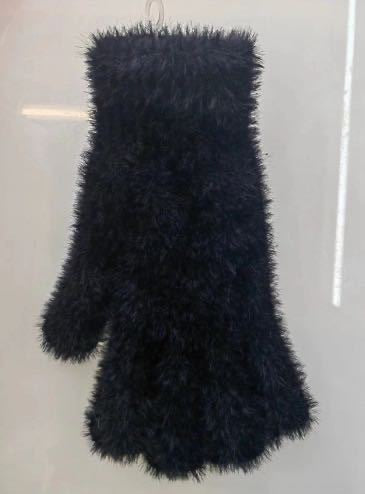 Black plush winter gloves, fuzzy five-finger style