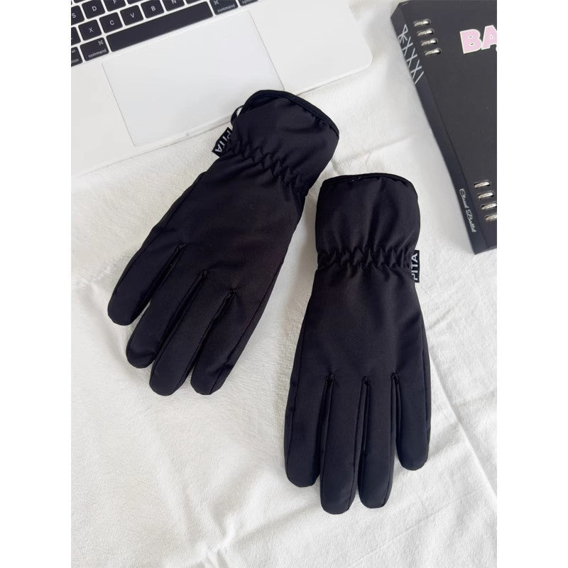 Black insulated ski gloves with padded nylon and knuckle seam detail