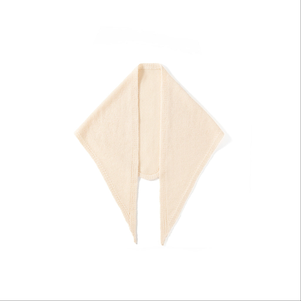 Wool triangle scarf for women in off-white fuzzy knit with pointed ends