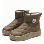Quilted platform ankle boots, khaki, side zip, fleece lining, round logo patch