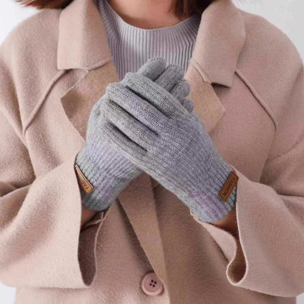 Women’s ribbed knit touchscreen gloves, heather gray, touchscreen fingertips