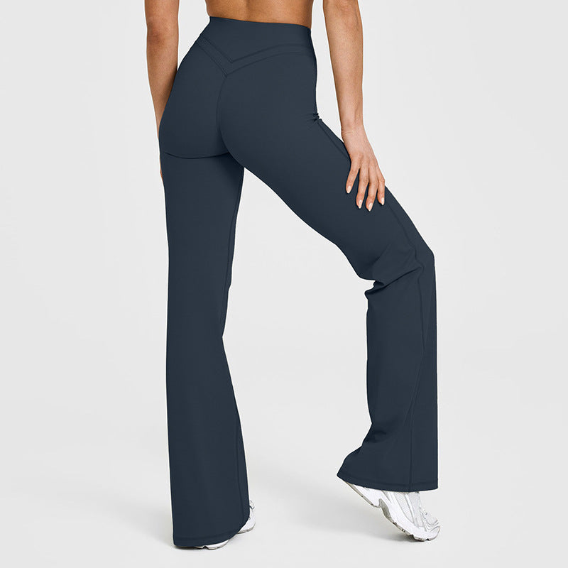 High-waisted crossover flare leggings, dark navy, V-shaped waist detail