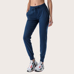 Women’s blue slim-fit performance jogger pants with drawstring waist and ankle cuffs