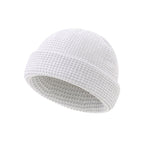 White reflective waffle-knit fisherman beanie with folded cuff