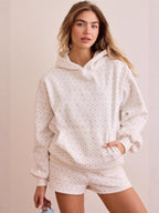 White ditsy floral oversized hoodie with kangaroo pocket, pullover