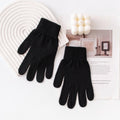 Black knit winter gloves with ribbed cuffs and five-finger design