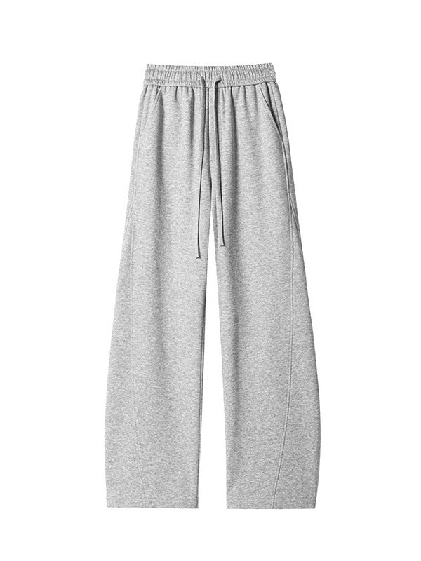 Women's light gray wide-leg sweatpants with drawstring waist and side seams