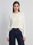 Women’s off-white hollow-out lightweight knit sleeveless vest with round neck