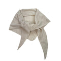 Ivory knit triangle scarf with openwork pattern, tied at the center