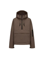 Brown hooded half-zip anorak jacket in nylon with kangaroo pocket