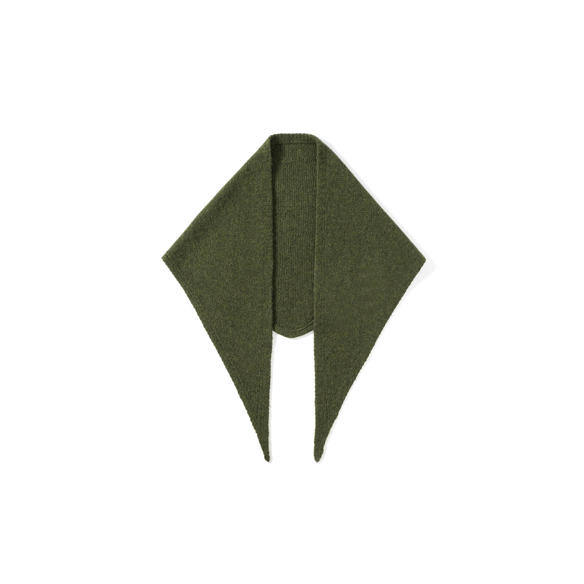 Wool triangle scarf for women in olive green fuzzy knit, pointed ends