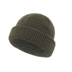 Army green reflective waffle-knit fisherman beanie with folded cuff