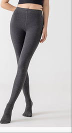 Dark gray heathered footed tights with a high-rise waist