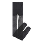 Folded black sheer tights with dotted stripe pattern on the legs