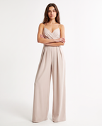 Women’s strappy wide-leg jumpsuit, light apricot/taupe sweetheart bodice and wide legs
