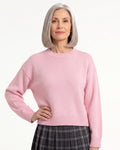 Women’s crew neck sweater, oversized boxy knit with ribbed hem, pastel pink