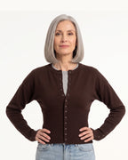 Cropped Cardigan for Women — Fitted Crew Neck Snap Button Knit with Ribbed Waist in Viscose Blend