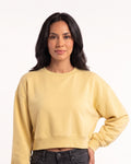 Light yellow cropped crewneck sweatshirt with oversized sleeves and ribbed hem