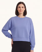 Women’s cropped crewneck sweatshirt, oversized drop-shoulder pullover in light blue