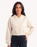 Cropped full-zip hooded sweatshirt in off-white cotton fleece with ribbed hem