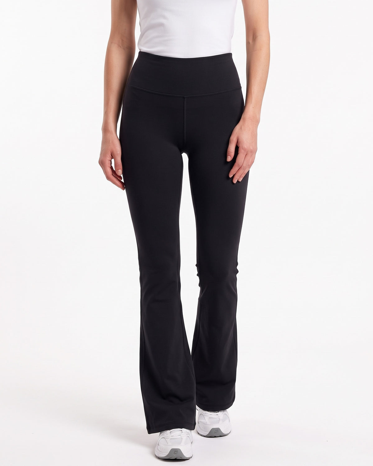 High-waisted flare leggings in black, full-length bell bottom yoga pants