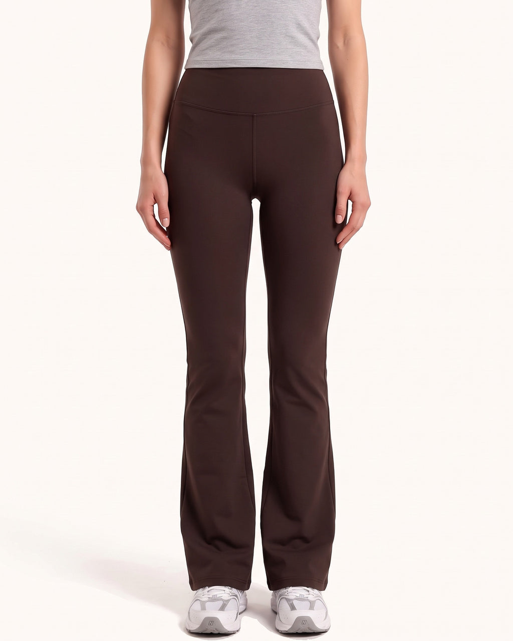 High-waisted flare leggings in dark brown, full-length bell bottom yoga pants