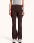 High-waisted flare leggings in dark brown, full-length bell bottom yoga pants