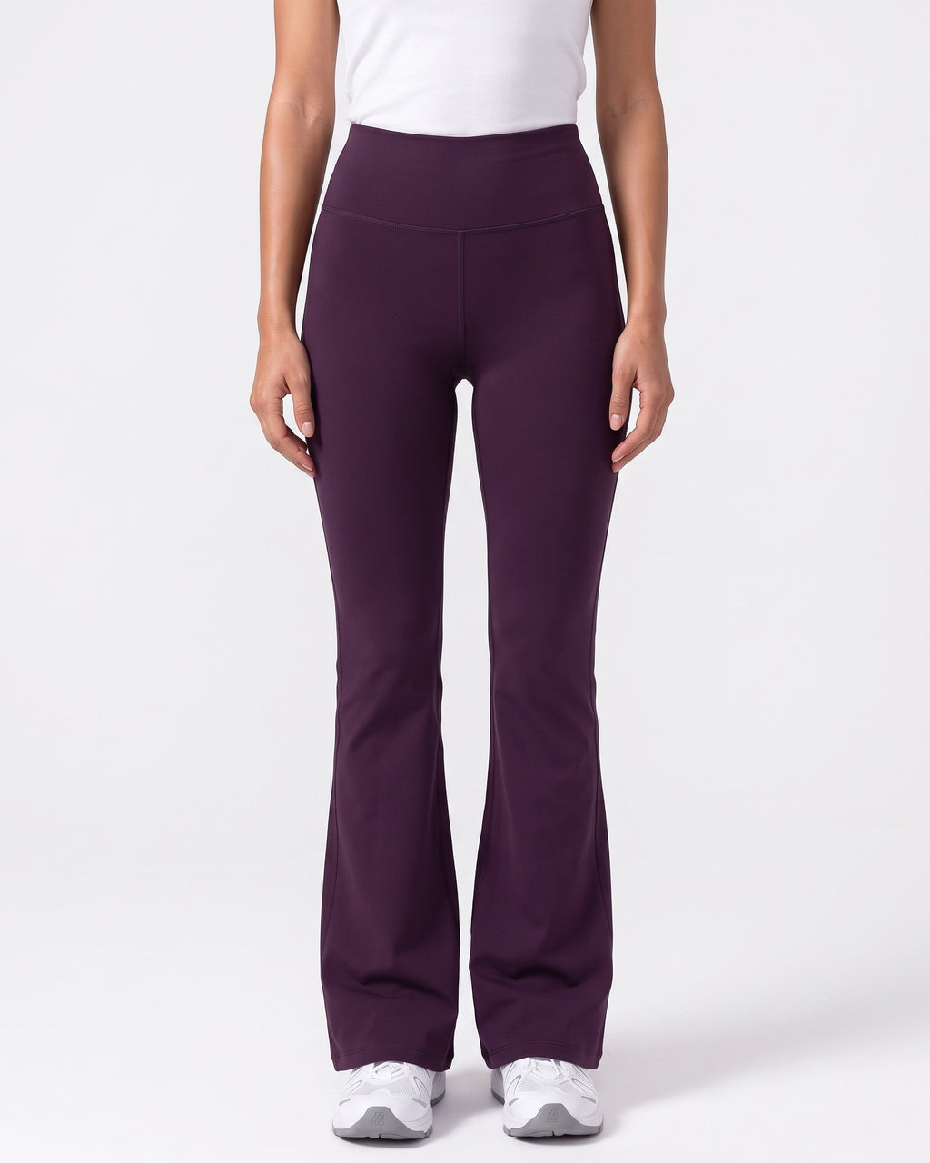 High-waisted flare leggings in dark purple, full-length bell bottom yoga pants