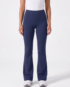 High-waisted flare leggings in navy, full-length bell bottom yoga pants