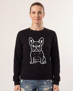 Women's oversized crewneck sweatshirt, black with white French bulldog line graphic