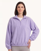 Women’s half-zip fleece pullover with stand collar, lavender purple