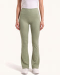 Women’s high-waisted flare leggings in olive green, smooth fitted fabric