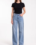 Light blue high-waisted wide-leg jeans with front seam, relaxed baggy fit