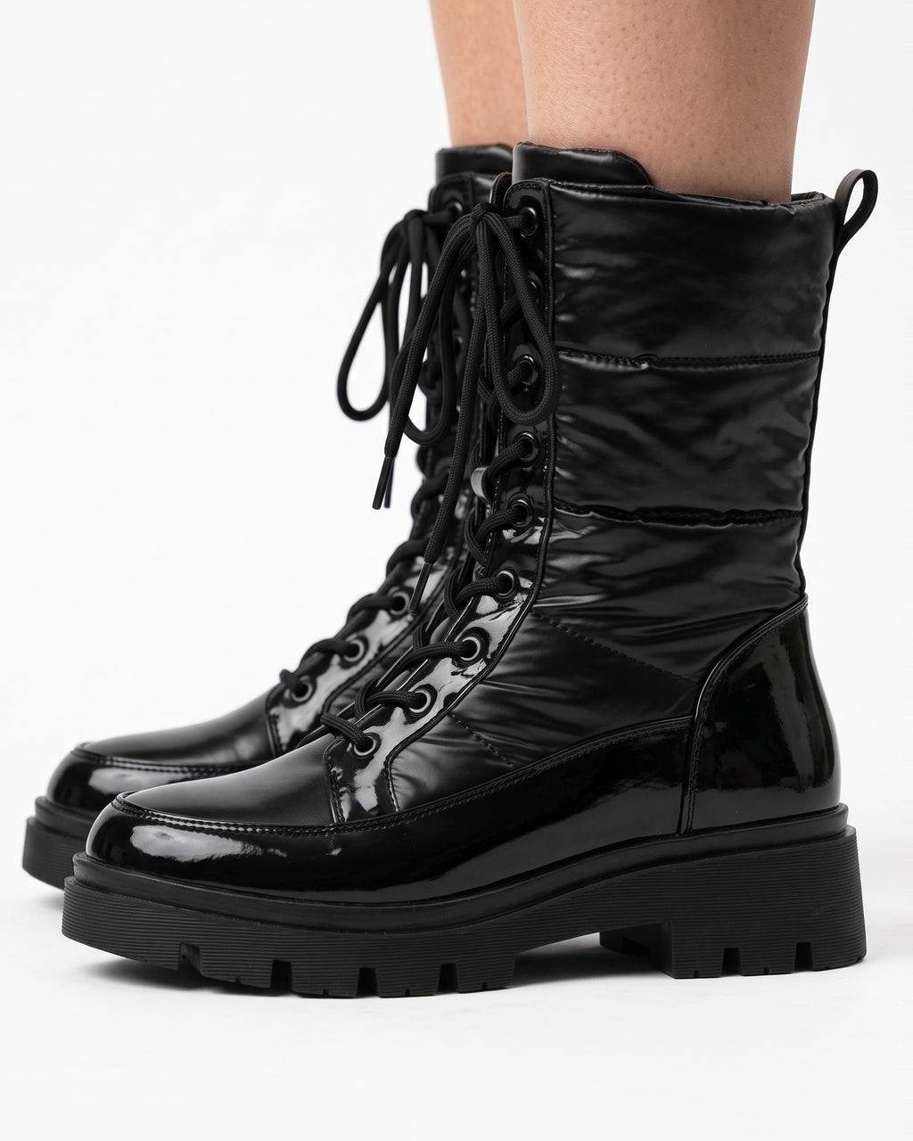 Lace Up Snow Boots for Women — Fleece Lined Combat Boots with Quilted Shaft and Lug Sole