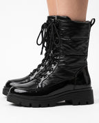Lace Up Snow Boots for Women — Fleece Lined Combat Boots with Quilted Shaft and Lug Sole