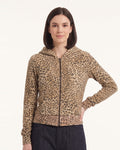 Leopard Print Zip Up Hoodie for Women — Cropped Fitted Hooded Sweatshirt in Cotton